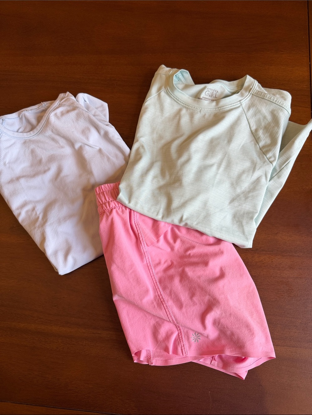 Athleta Kids Light Pink Shorts with Light Blue and Mint Tops
